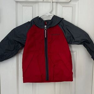 Columbia Kids Red and Gray Hooded Rain Jacket